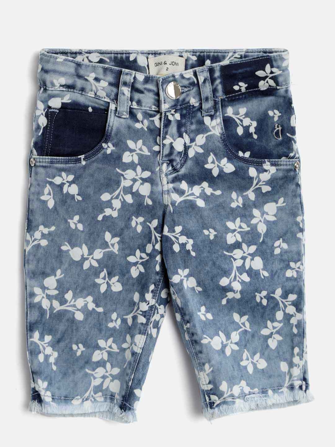 

Gini and Jony Girls Blue & White Printed Regular Fit Denim Capris