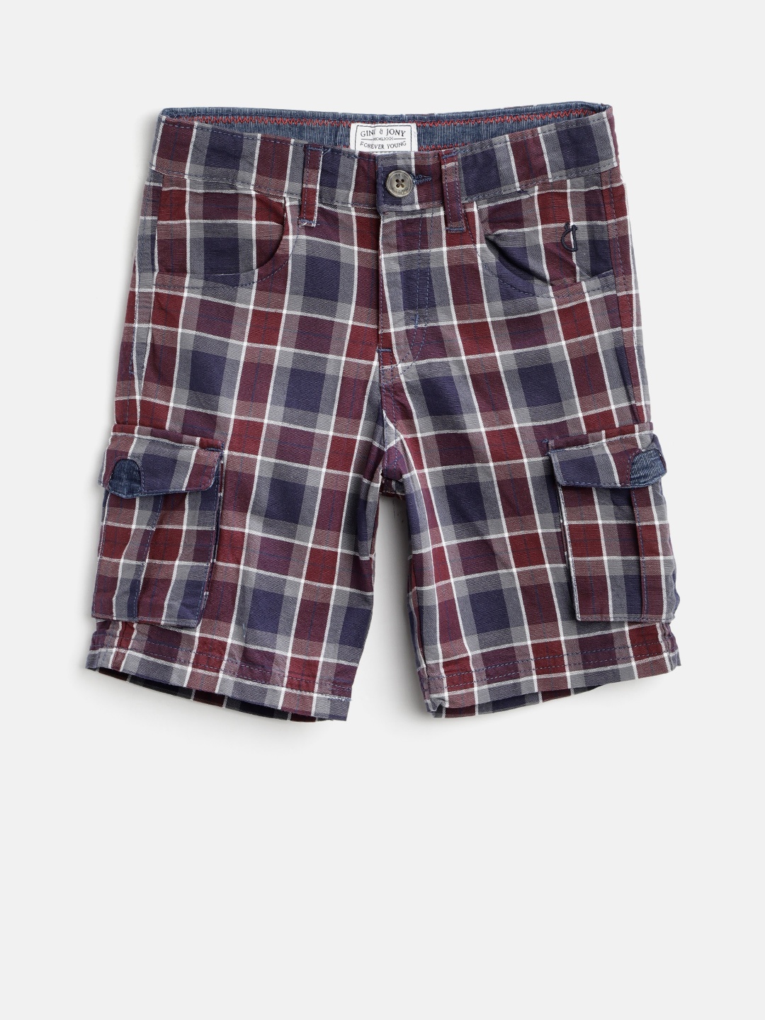 

Gini and Jony Boys Maroon Checked Regular Fit Three Fourth Cargo Shorts