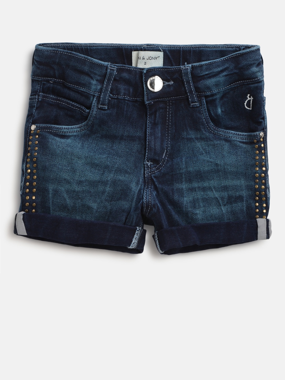 

Gini and Jony Girls Navy Blue Washed Regular Fit Denim Shorts