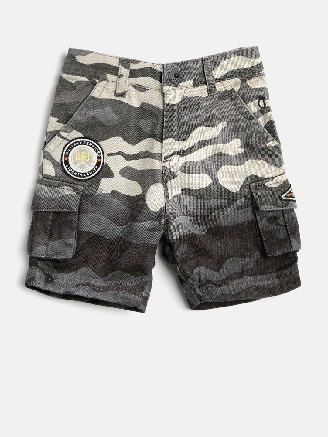 

Gini and Jony Boys Charcoal Grey & Beige Printed Regular Fit Cargo Shorts