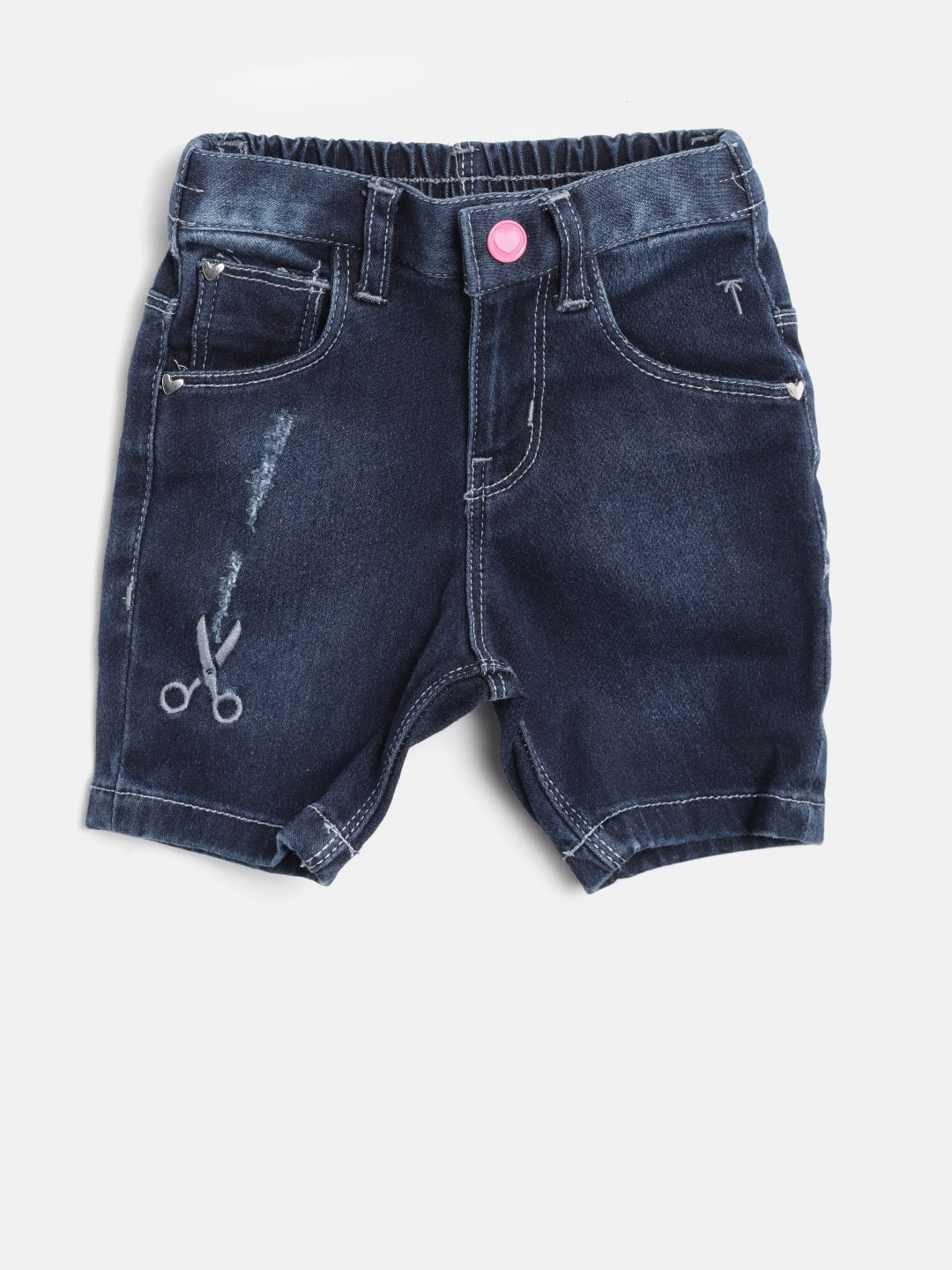 

Palm Tree Girls Navy Blue Washed Regular Fit Denim Capris