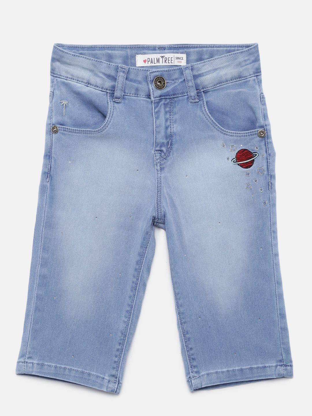 

Palm Tree Girls Blue Embellished Denim Capris