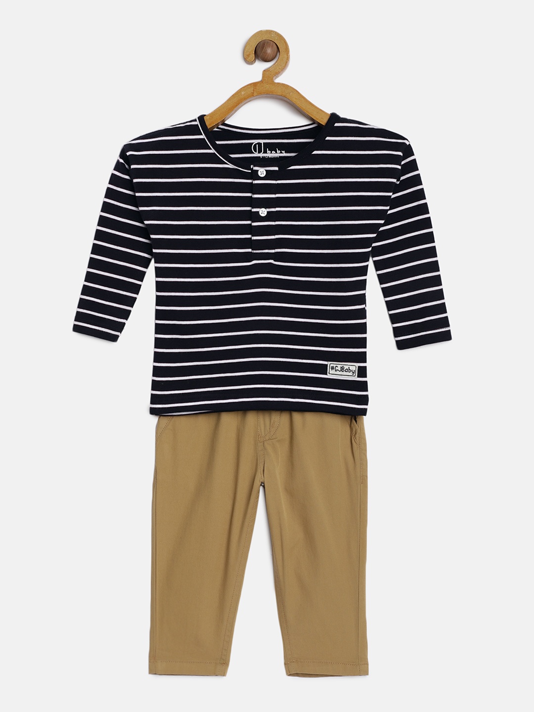 

Gini and Jony Boys Navy Blue & White Striped T-shirt with Trousers