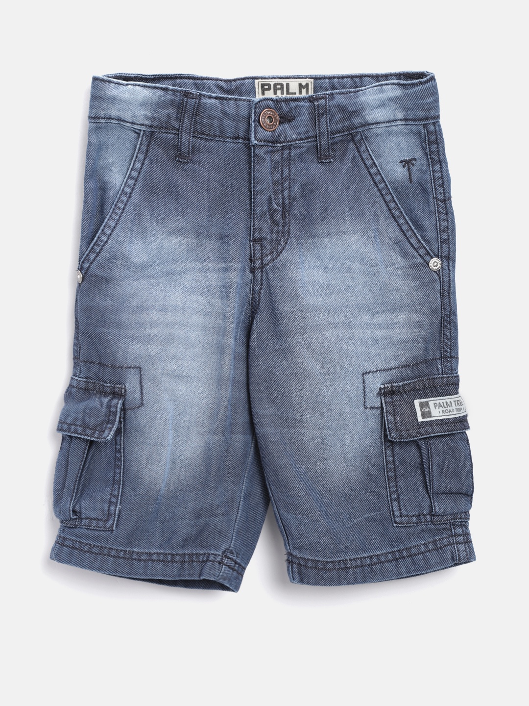 

Palm Tree Boys Navy Blue Washed Regular Fit Denim Shorts