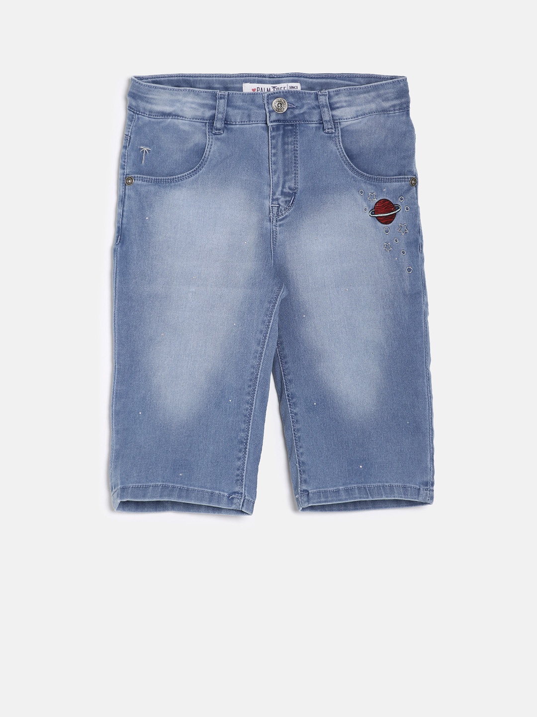

Palm Tree Girls Blue Regular Fit Embellished Denim Capris