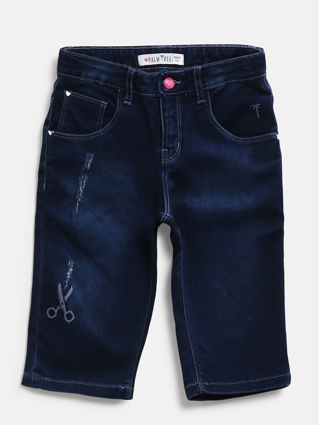 

Palm Tree Girls Navy Blue Solid Regular Fit Capris