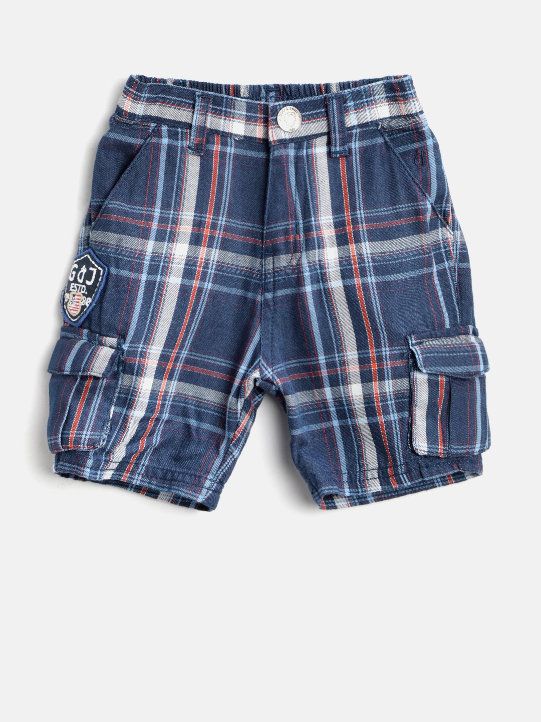 

Gini and Jony Boys Navy Blue Checked Regular Fit Cargo Shorts