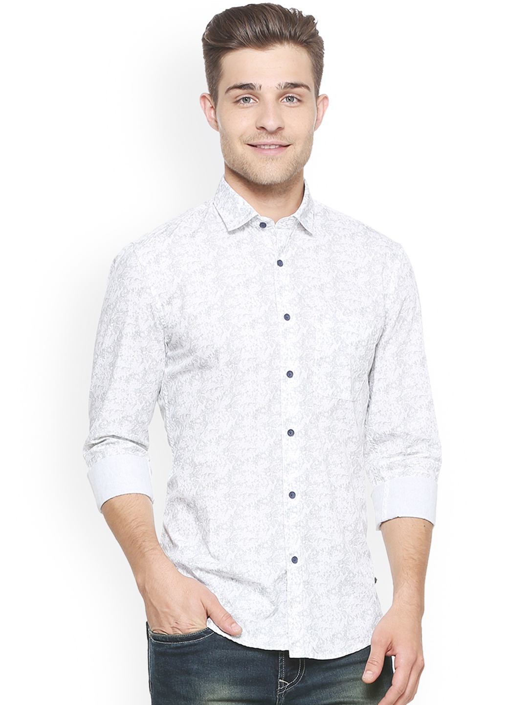 

Peter England Casuals Men White Slim Fit Printed Casual Shirt