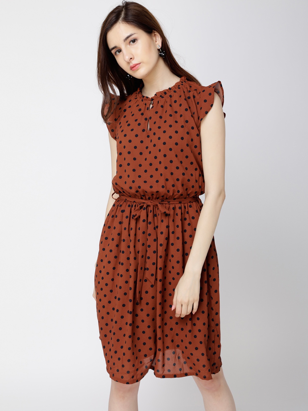 

Tokyo Talkies Women Rust Printed Fit and Flare Dress