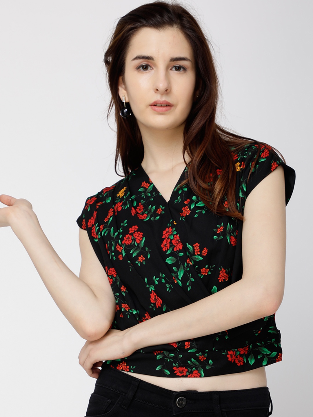 

Tokyo Talkies Women Black Printed Wrap Top