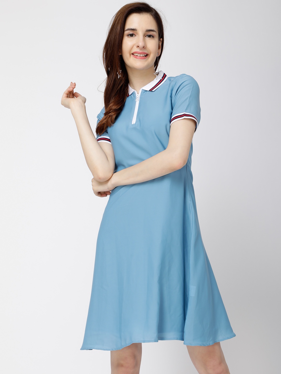 

Tokyo Talkies Women Blue Solid Fit and Flare Dress