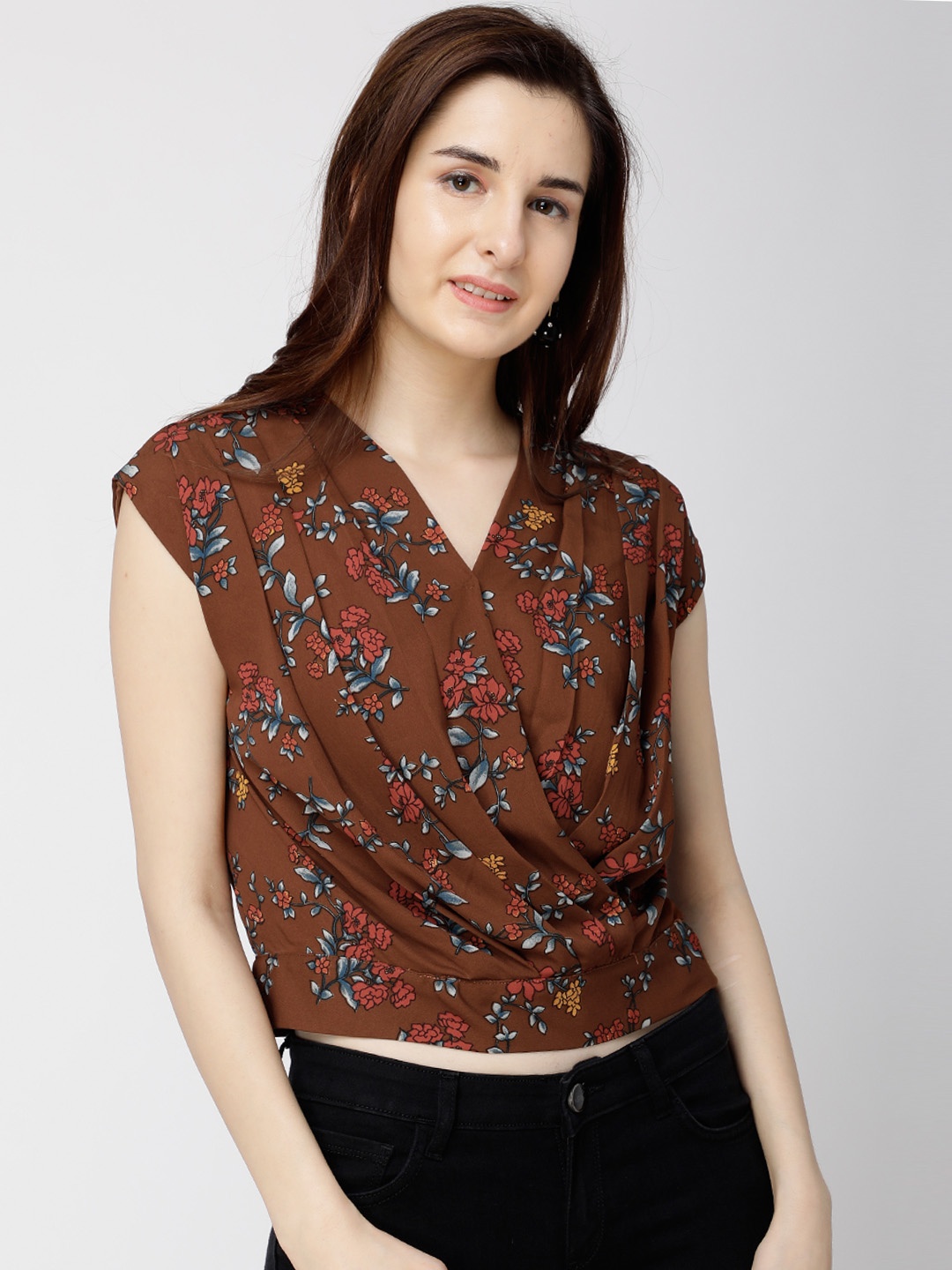 

Tokyo Talkies Women Brown Printed Wrap Top
