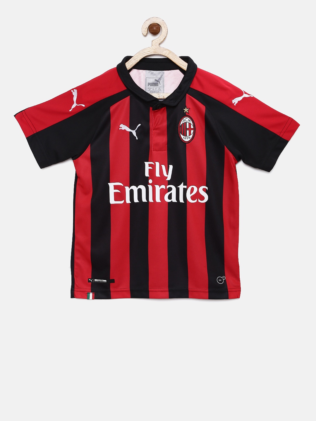 

Puma Boys Red Striped AC Milan Home Polo Collar T-shirt