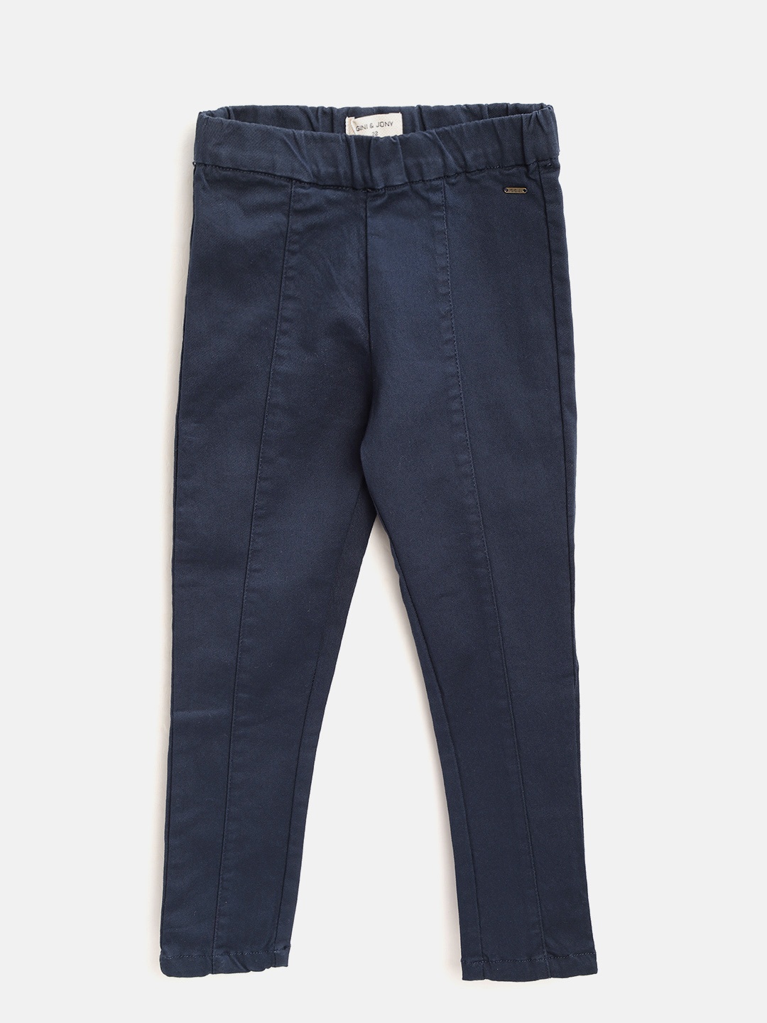 

Gini and Jony Girls Navy Blue Solid Treggings