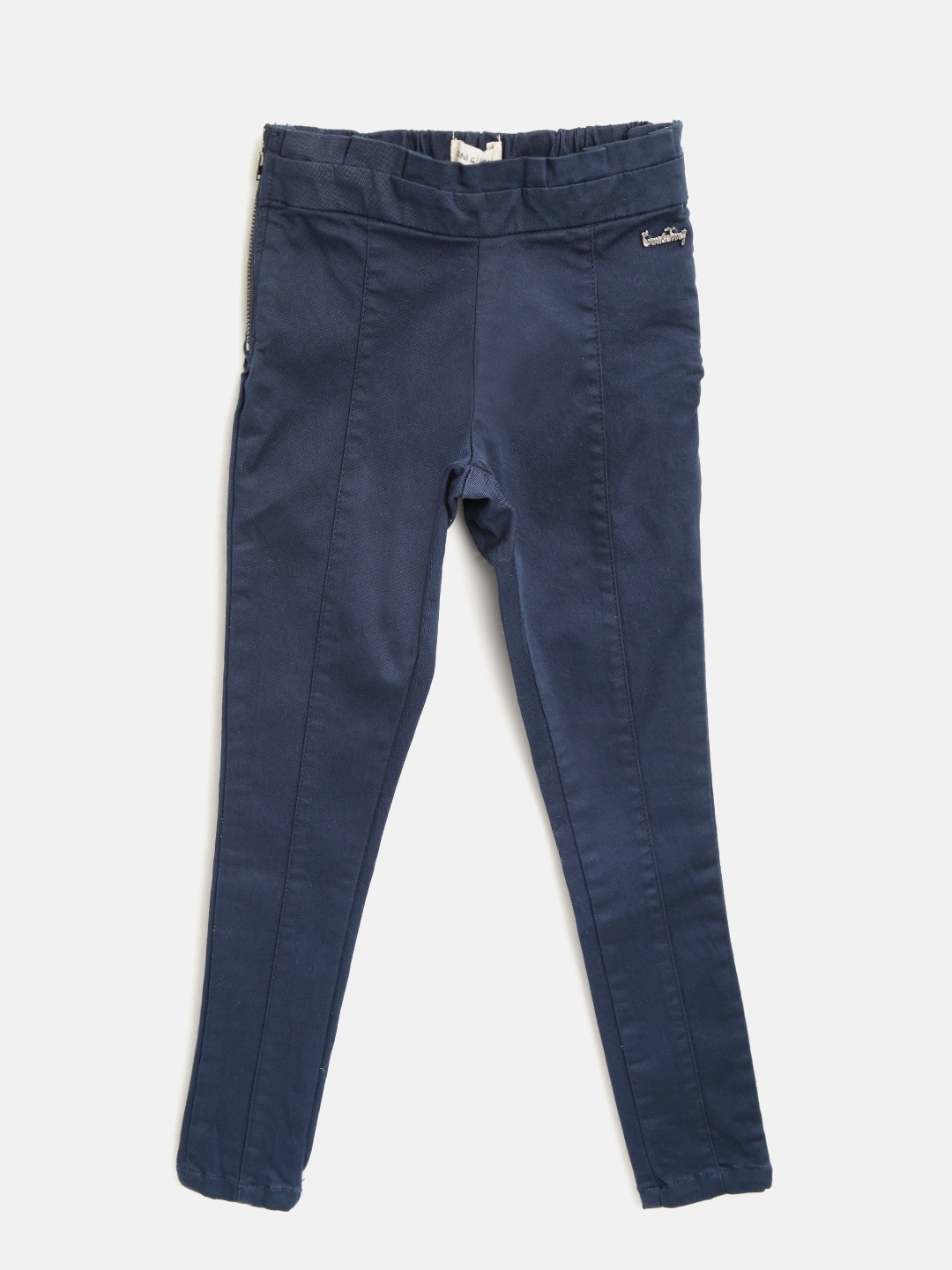

Gini and Jony Girls Navy Blue Solid Treggings