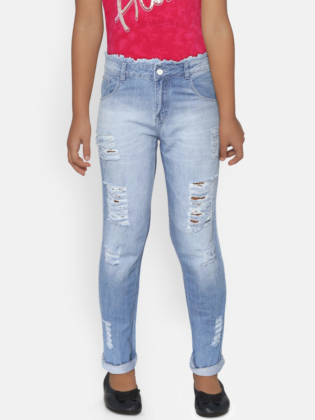 

Gini and Jony Girls Blue Regular Fit Mid-Rise Highly Distressed Jeans