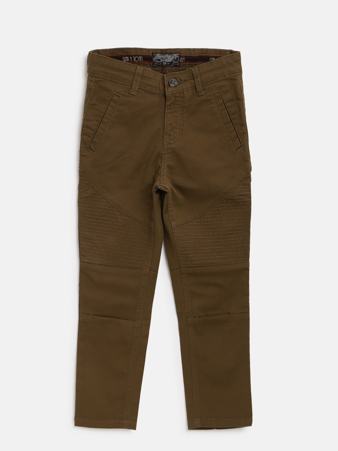 

Gini and Jony Boys Olive Brown Regular Fit Solid Trousers