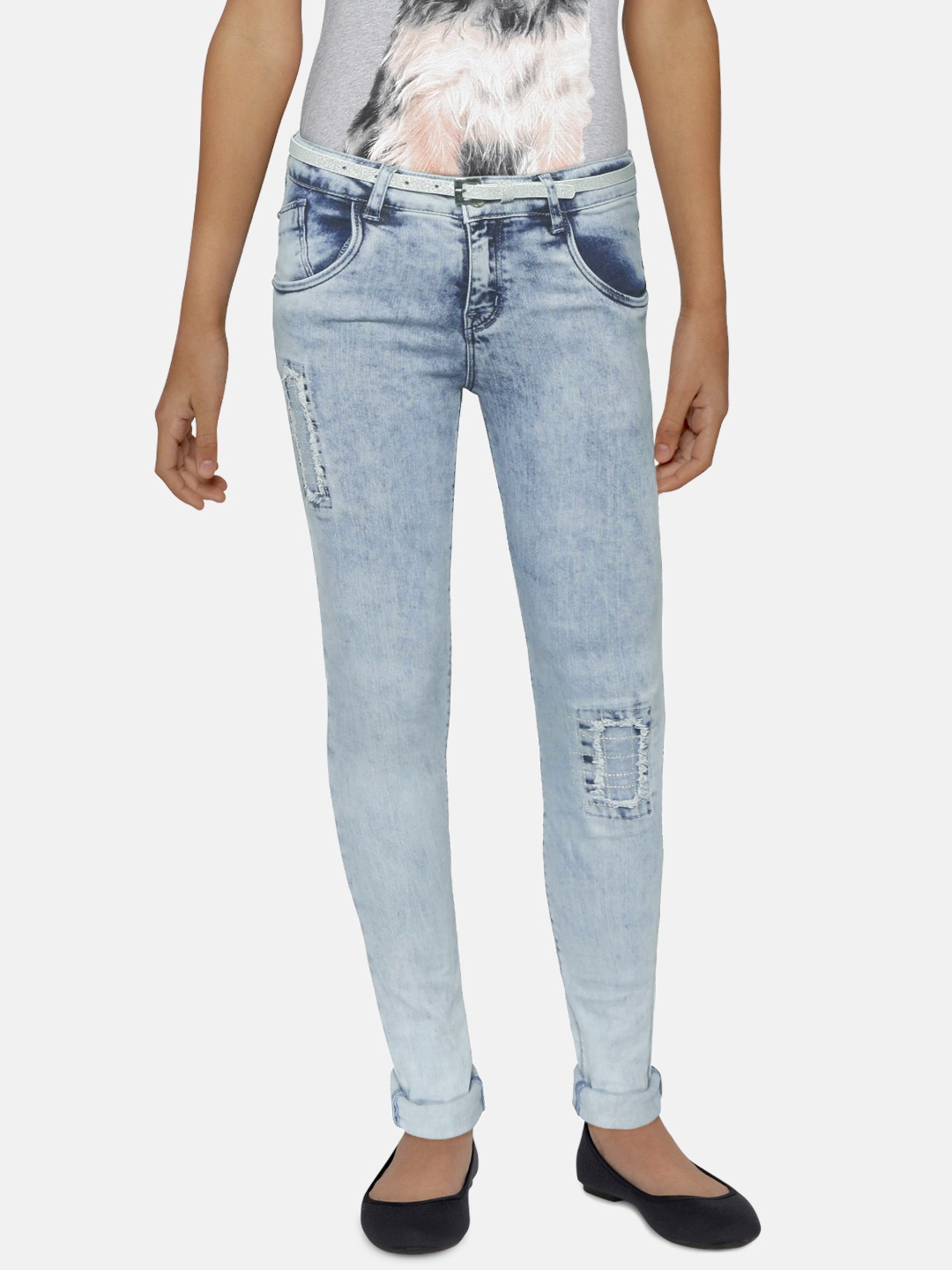 

Gini and Jony Girls Blue Regular Fit Mid-Rise Mildly Distressed Stretchable Jeans