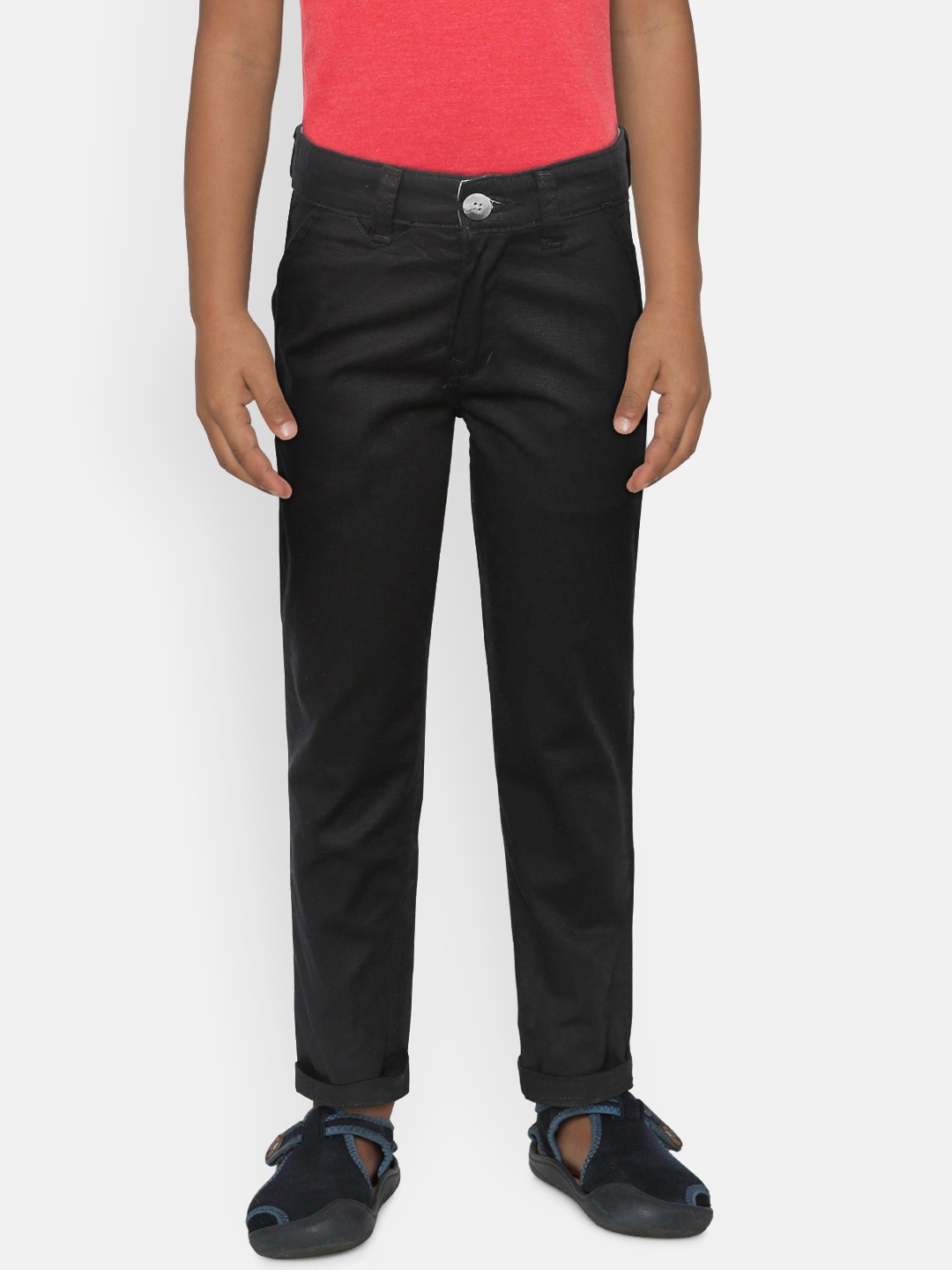 

Palm Tree Boys Black Slim Fit Solid Chinos