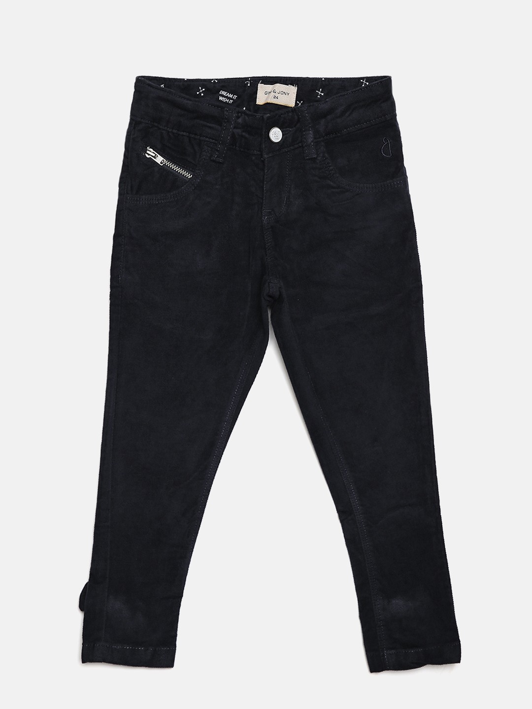 

Gini and Jony Girls Navy Blue Solid Corduroy Regular Fit Solid Trousers