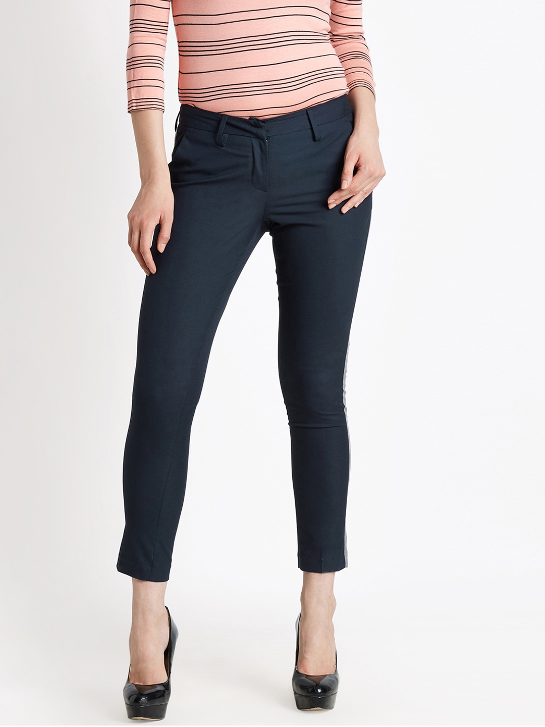 

Annabelle by Pantaloons Women Blue Solid Slim Fit Regular Trousers