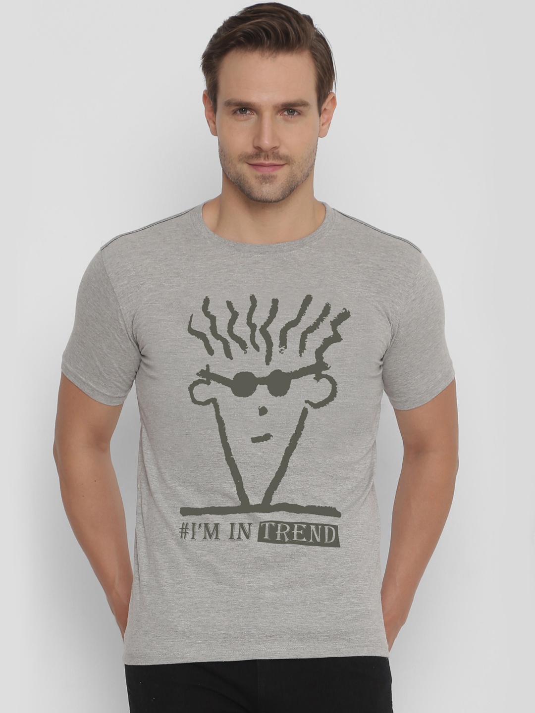 

FIDO DIDO Men Grey Printed Round Neck T-shirt