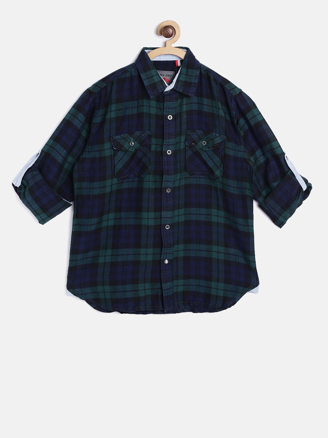

Gini and Jony Boys Navy & Green Regular Fit Checked Casual Shirt, Navy blue