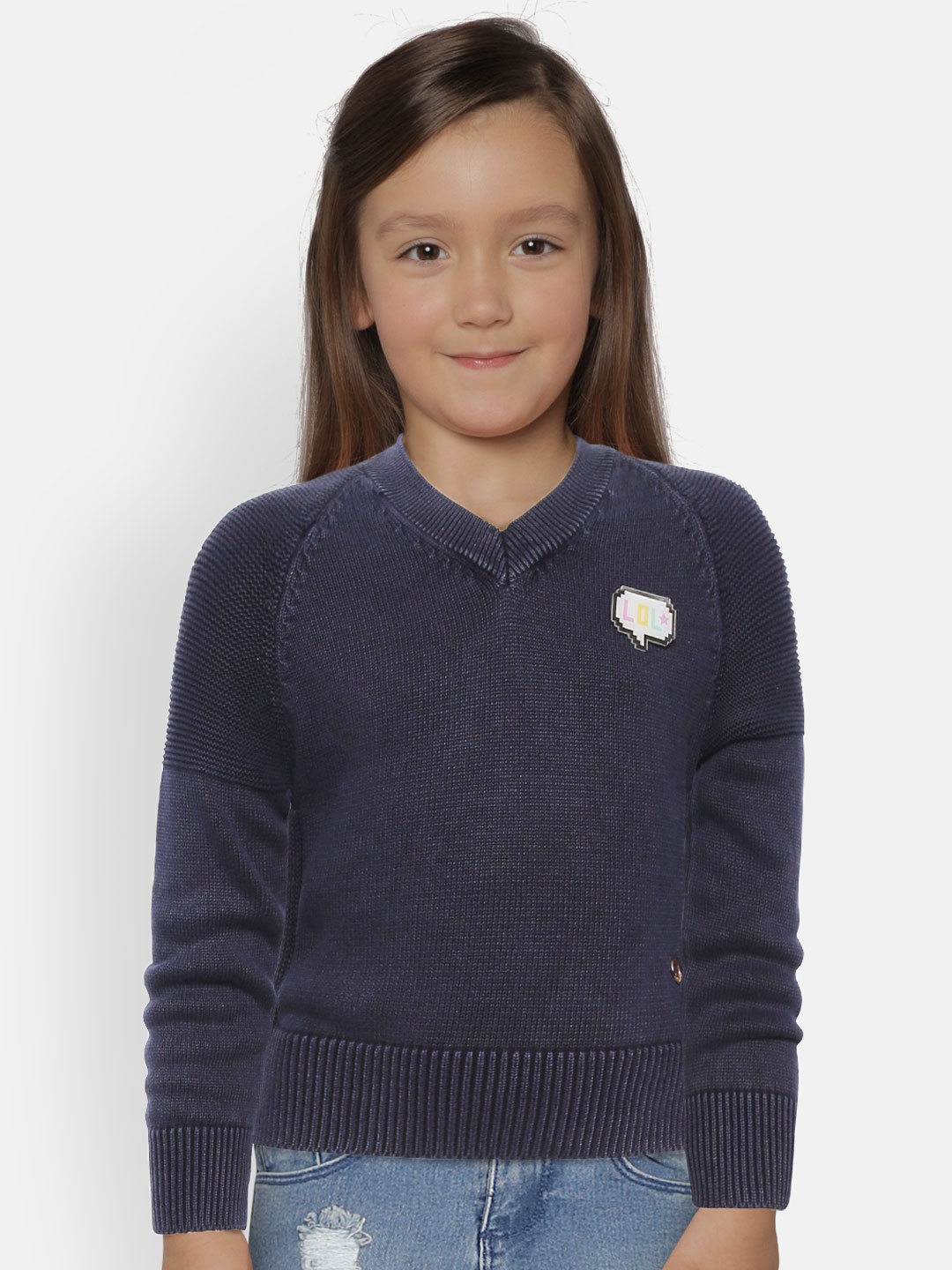 

Gini and Jony Girls Navy Blue Solid Sweater