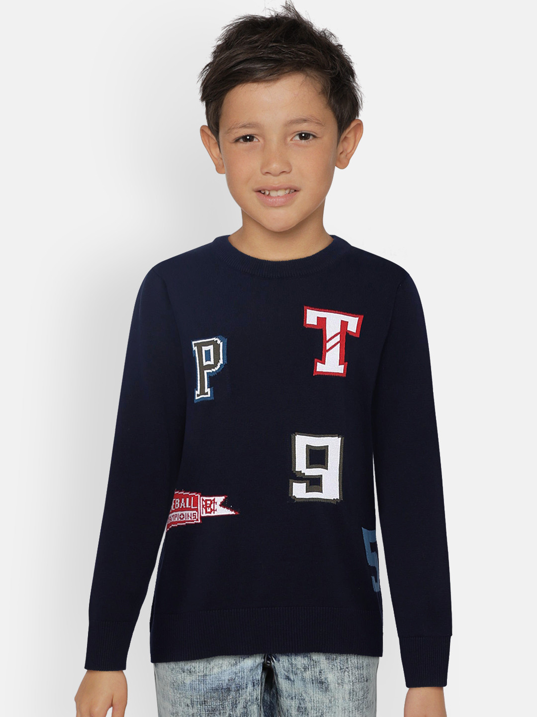 

Palm Tree Boys Navy Blue Self Design Sweater