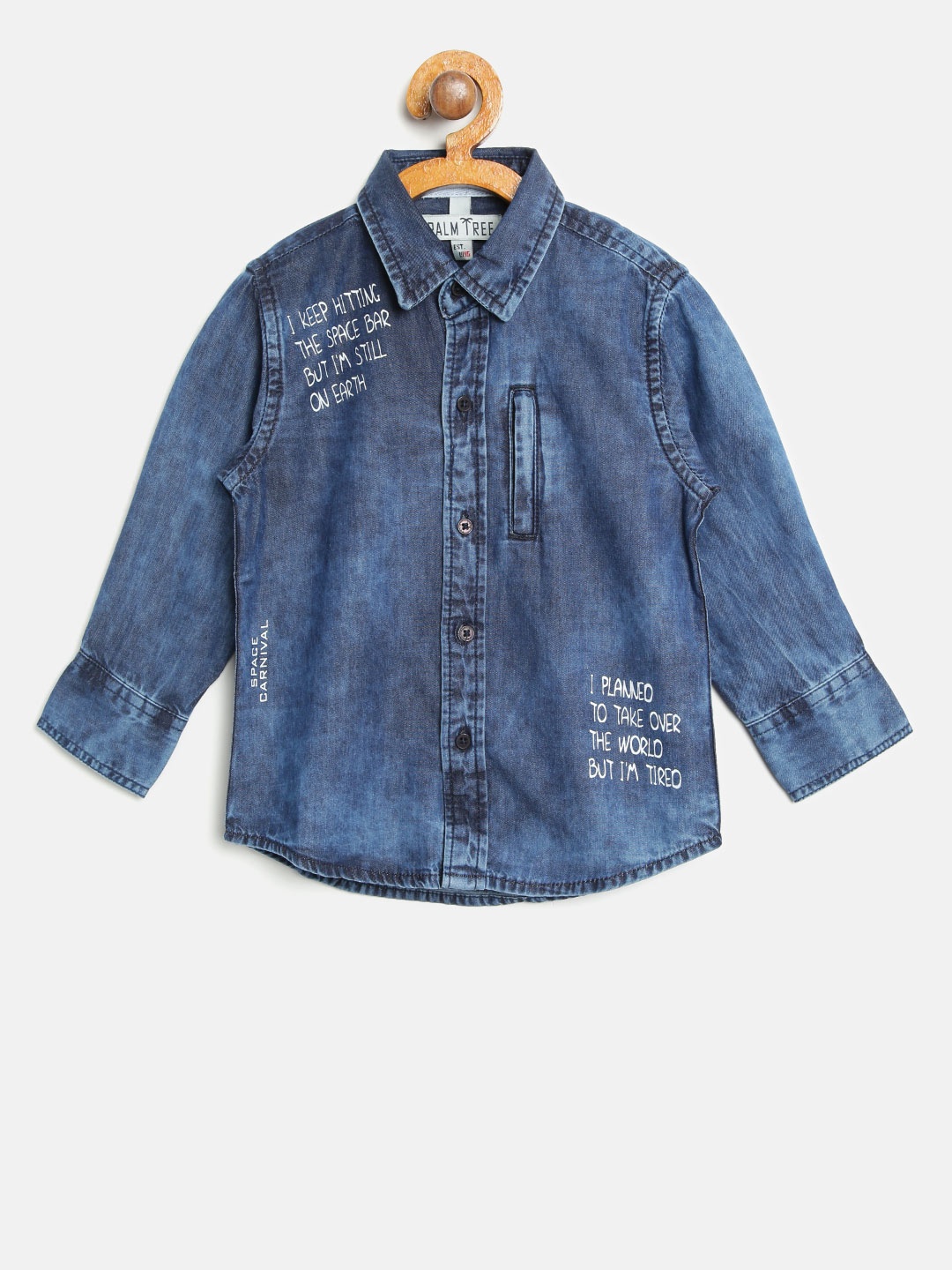 

Palm Tree Boys Navy Blue Chambray Regular Fit Faded Casual Shirt