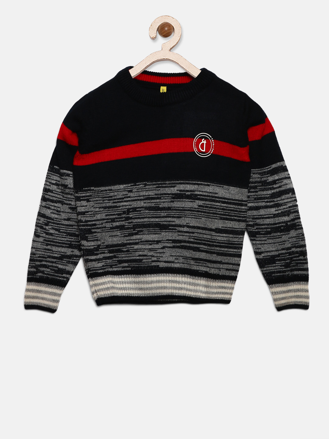 

Gini and Jony Boys Navy Blue & Grey Melange Self Design Pullover