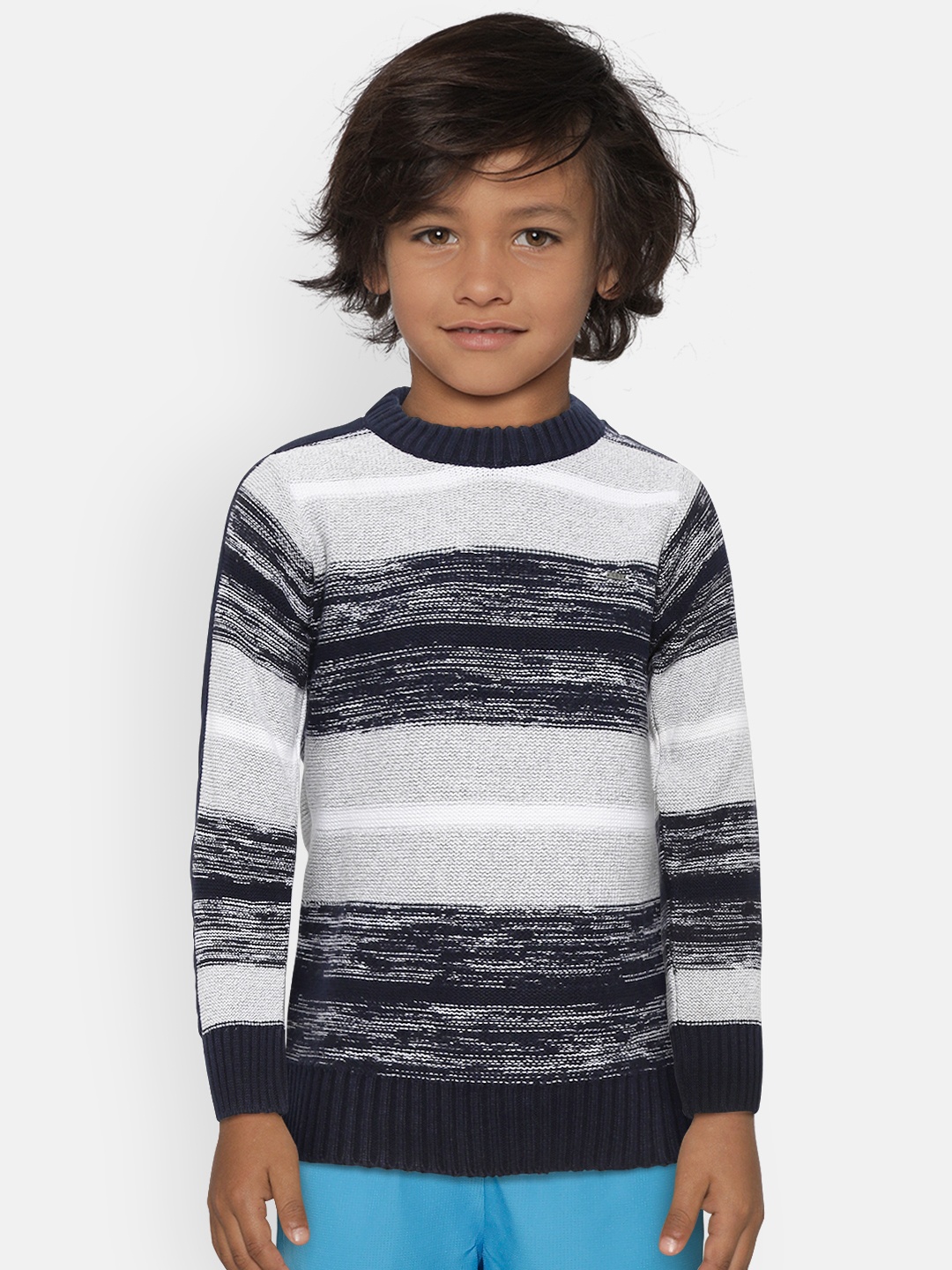 

Gini and Jony Boys Navy Blue & Grey Self-Striped Sweater