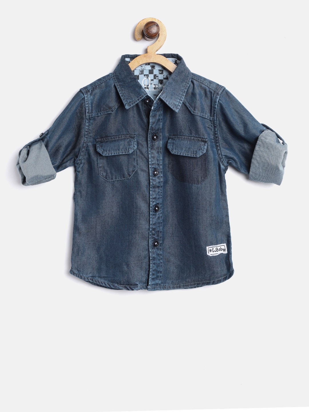 

Gini and Jony Boys Navy Blue Regular Fit Solid Denim Shirt