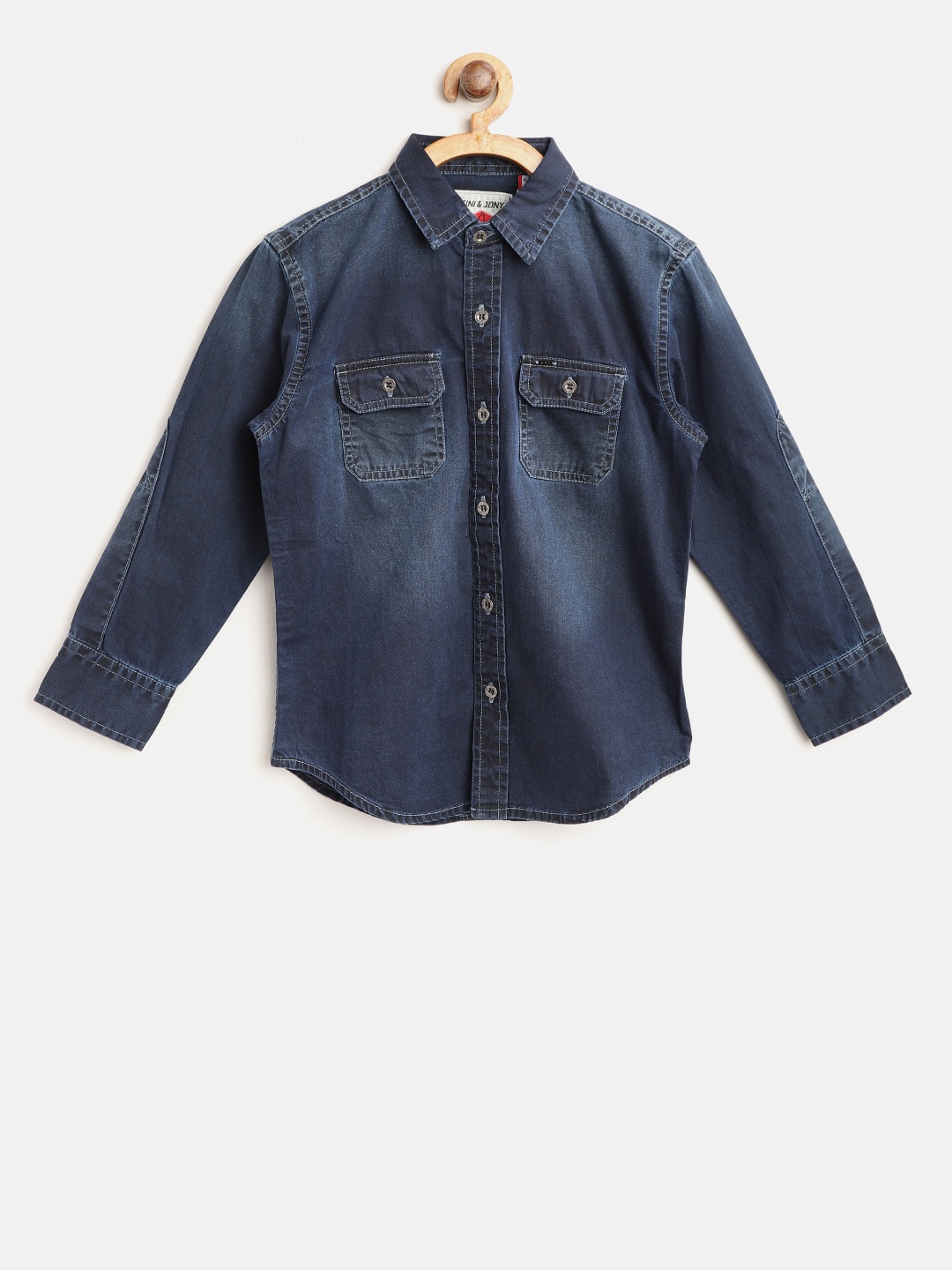 

Gini and Jony Boys Navy Blue Regular Fit Washed Denim Shirt