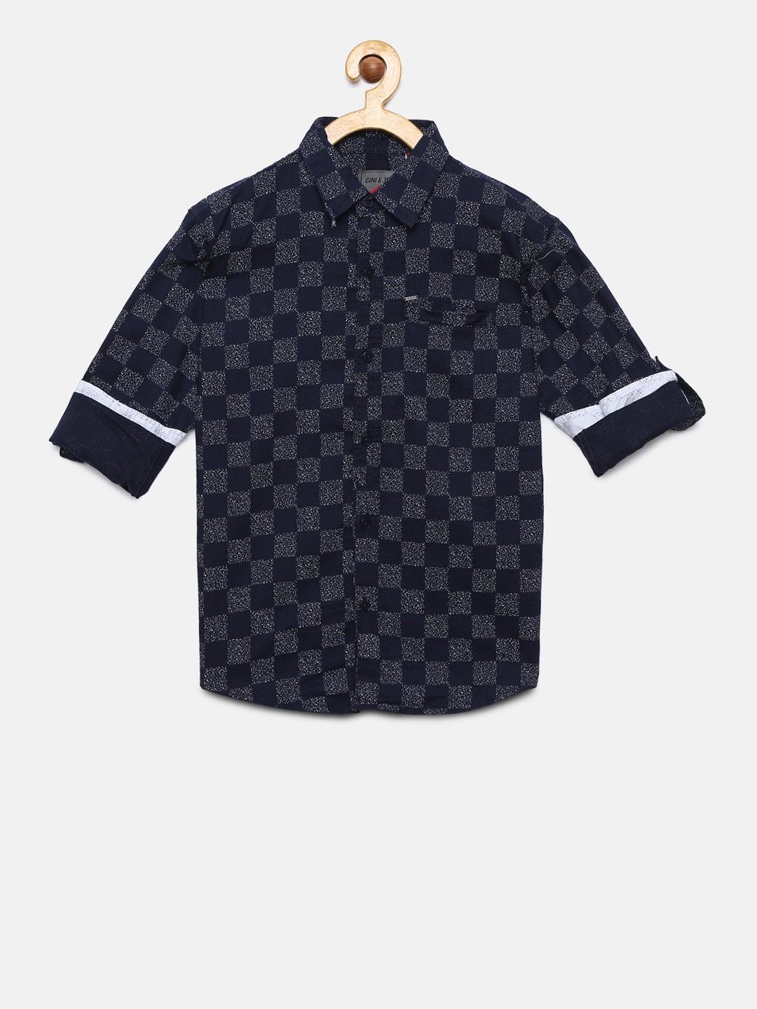 

Gini and Jony Boys Navy Blue Regular Fit Checked Casual Shirt