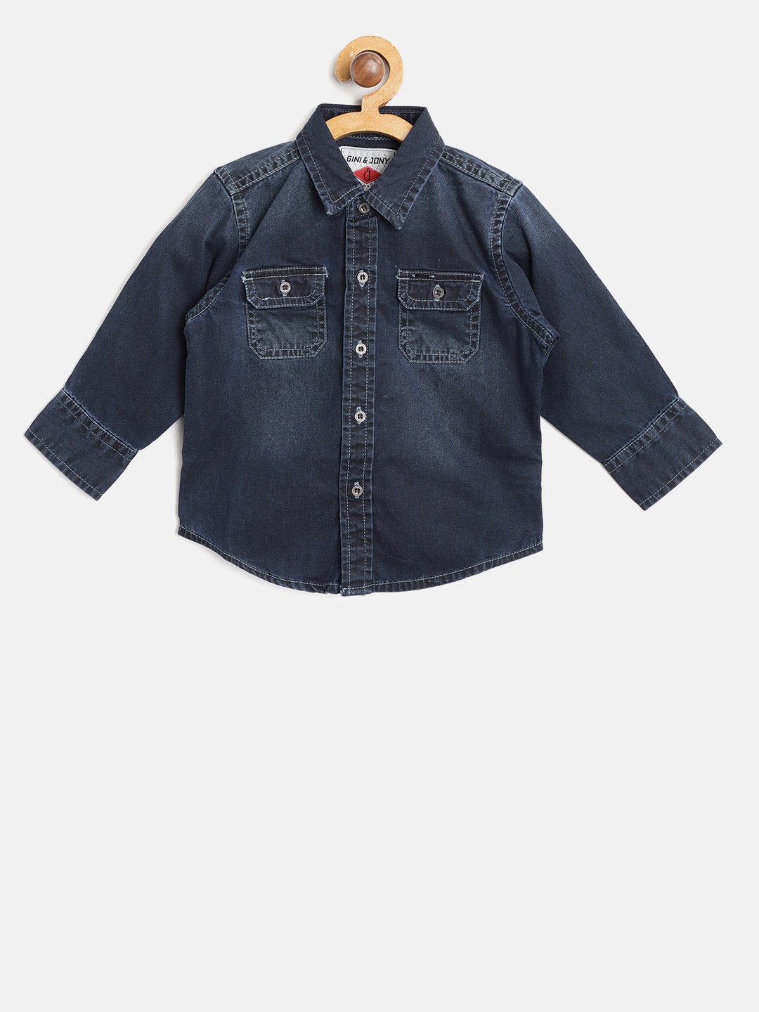 

Gini and Jony Boys Navy Regular Fit Faded Denim Shirt, Navy blue