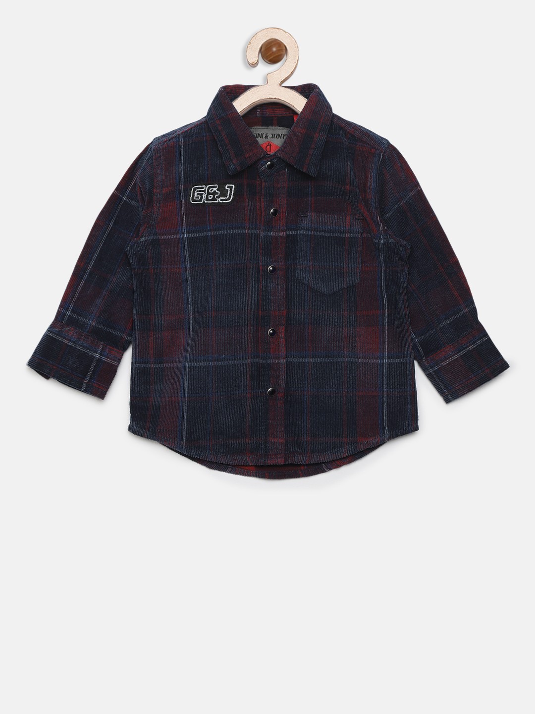 

Gini and Jony Boys Navy Blue & Red Regular Fit Checked Corduroy Casual Shirt