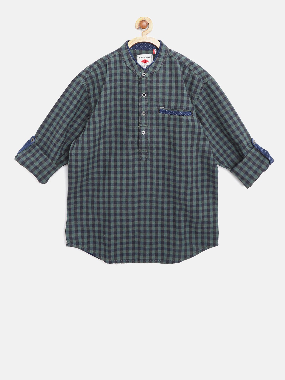 

Gini and Jony Boys Green & Navy Blue Regular Fit Checked Casual Shirt