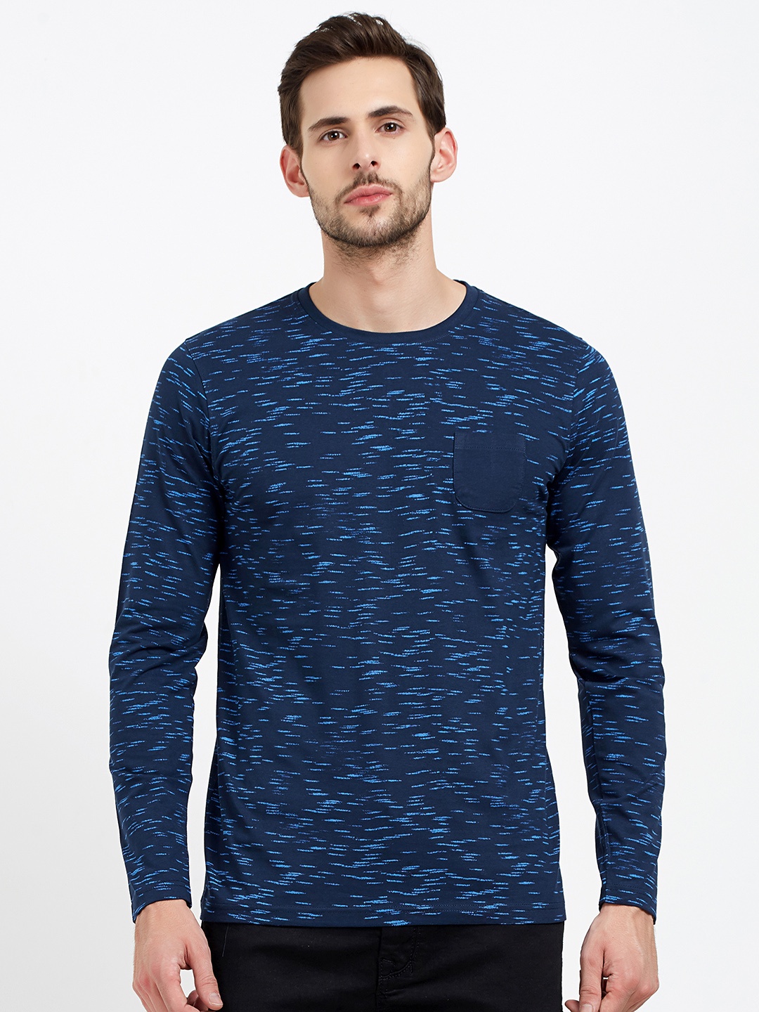 

Maniac Men Navy Blue Printed Round Neck T-shirt
