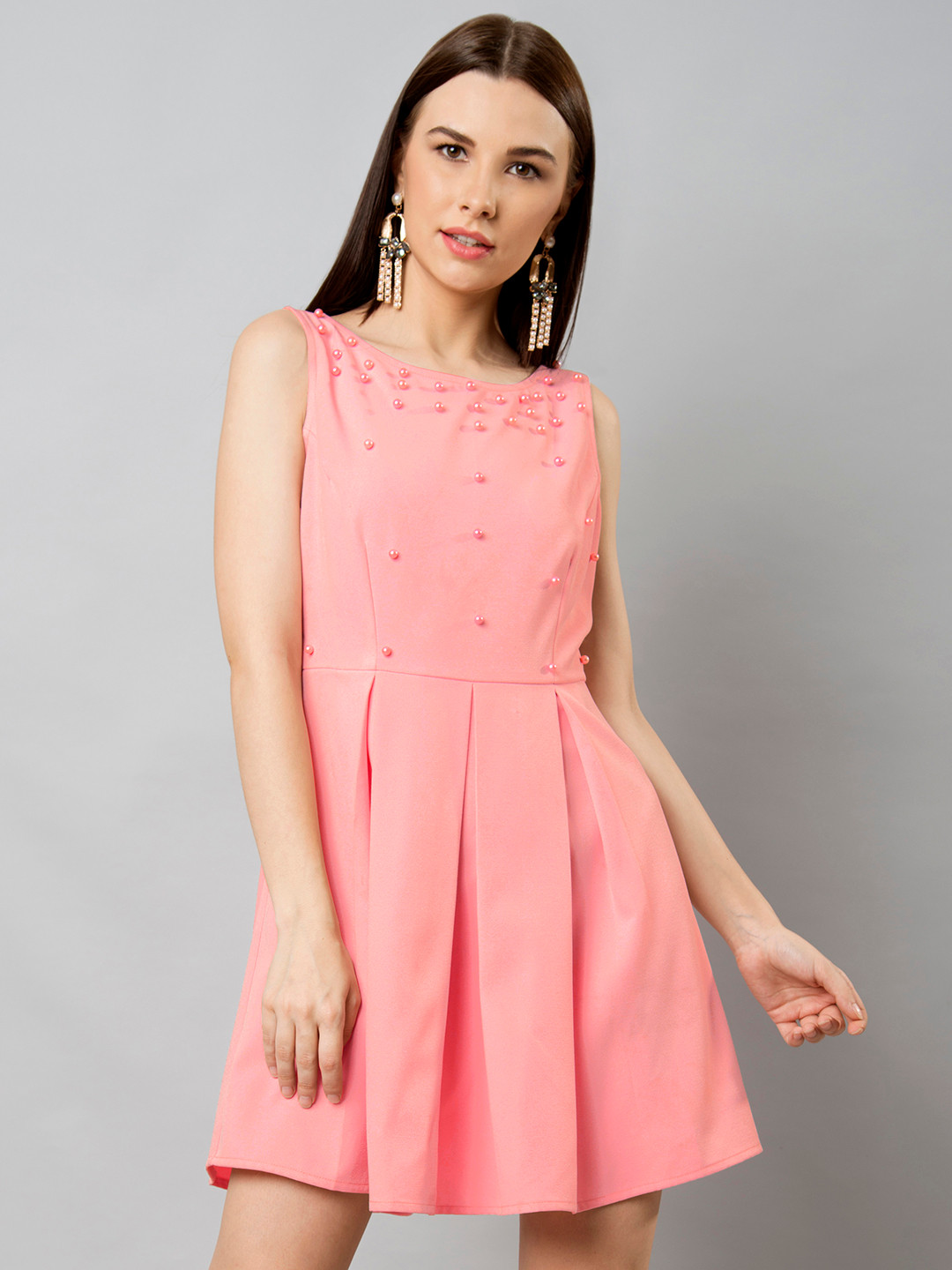 

FabAlley Women Pink Embellished Fit and Flare Dress