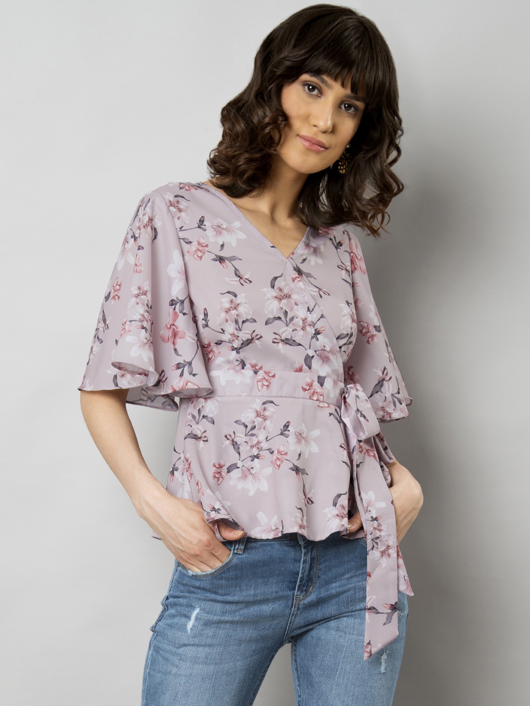 

FabAlley Women Pink Printed Wrap Top