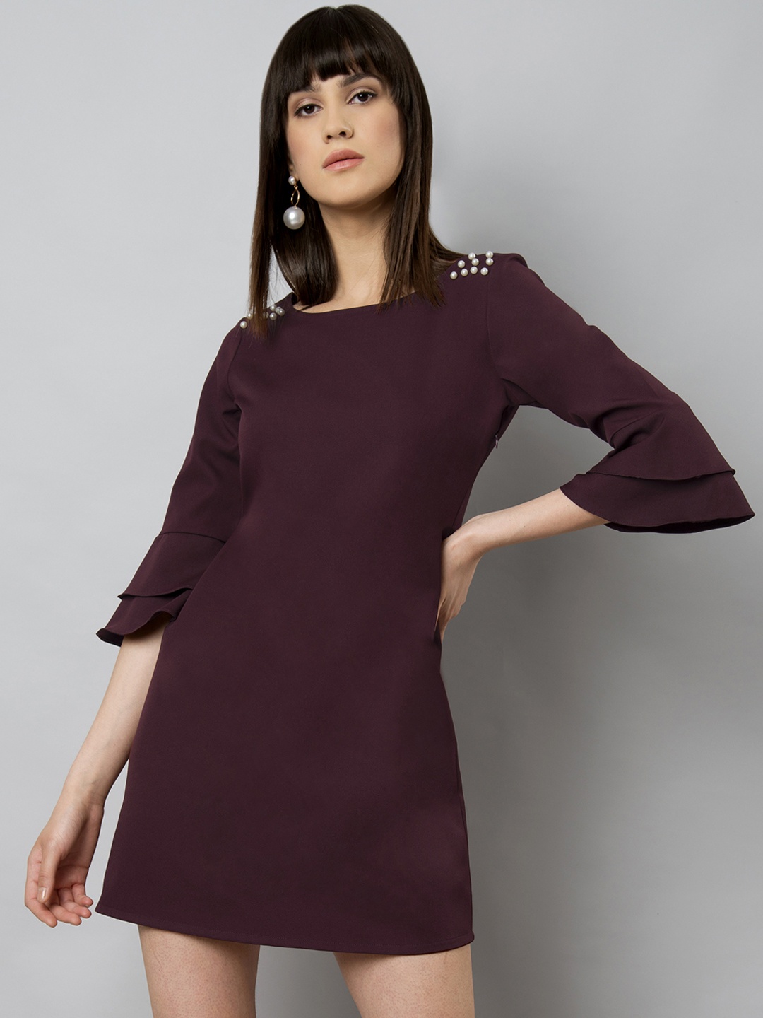 

FabAlley Women Burgundy Embellished A-Line Dress