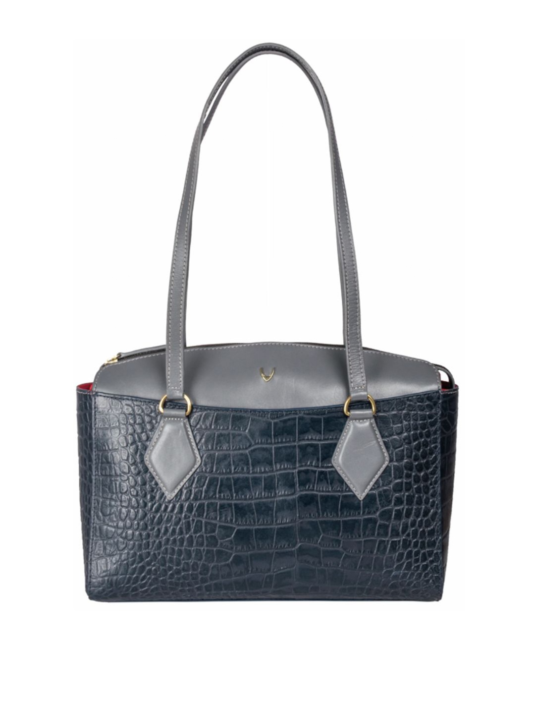 

Hidesign Grey & Navy Colourblocked & Textured Leather Shoulder Bag
