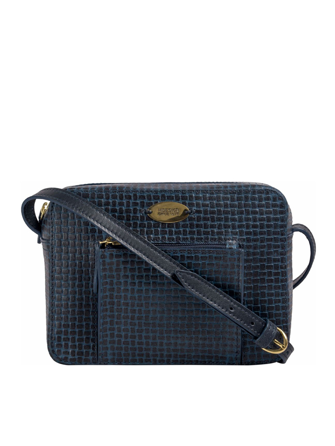 

Hidesign Navy Blue Leather Textured Sling Bag