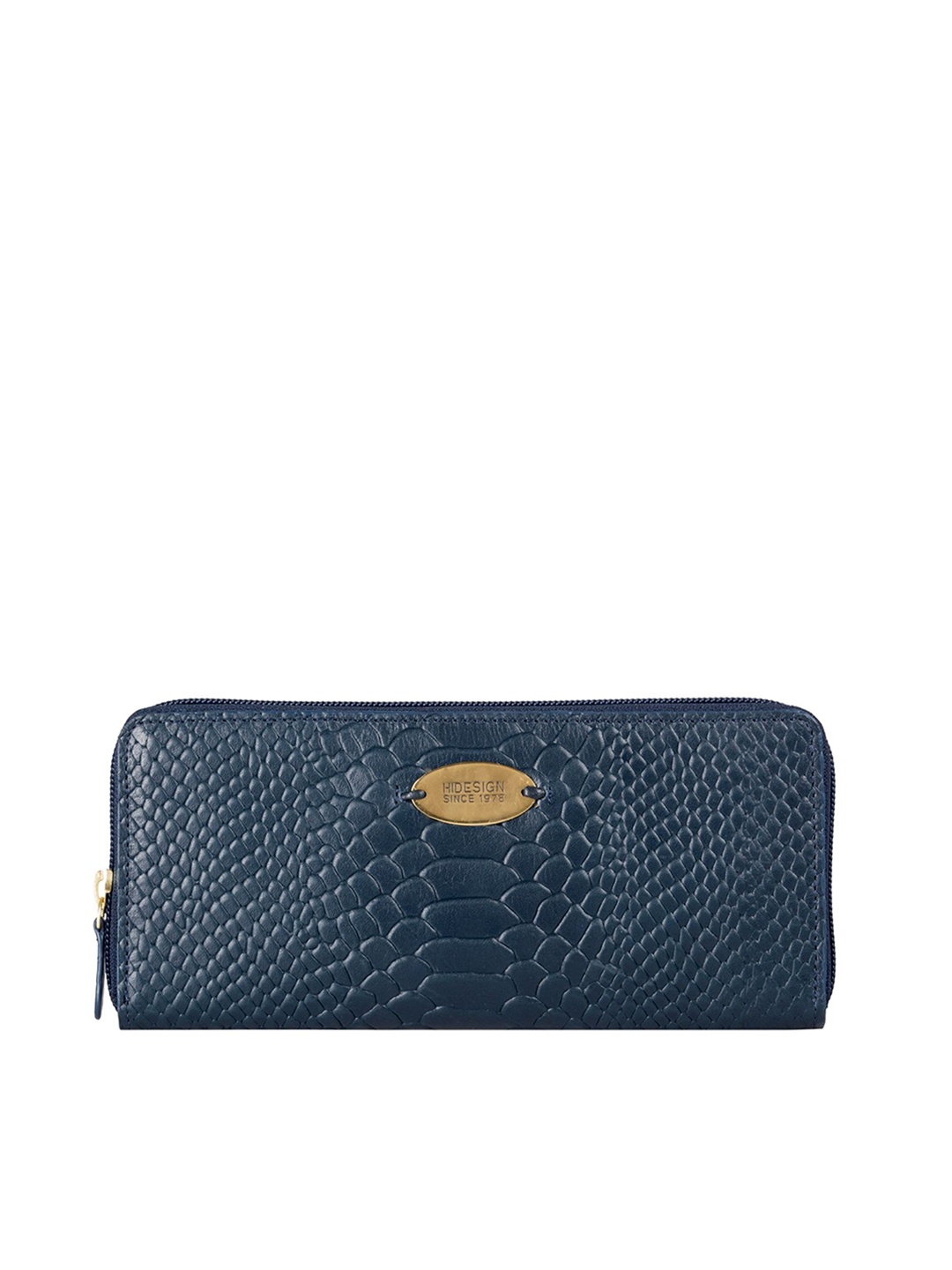 

Hidesign Blue Textured Zip Around Wallet