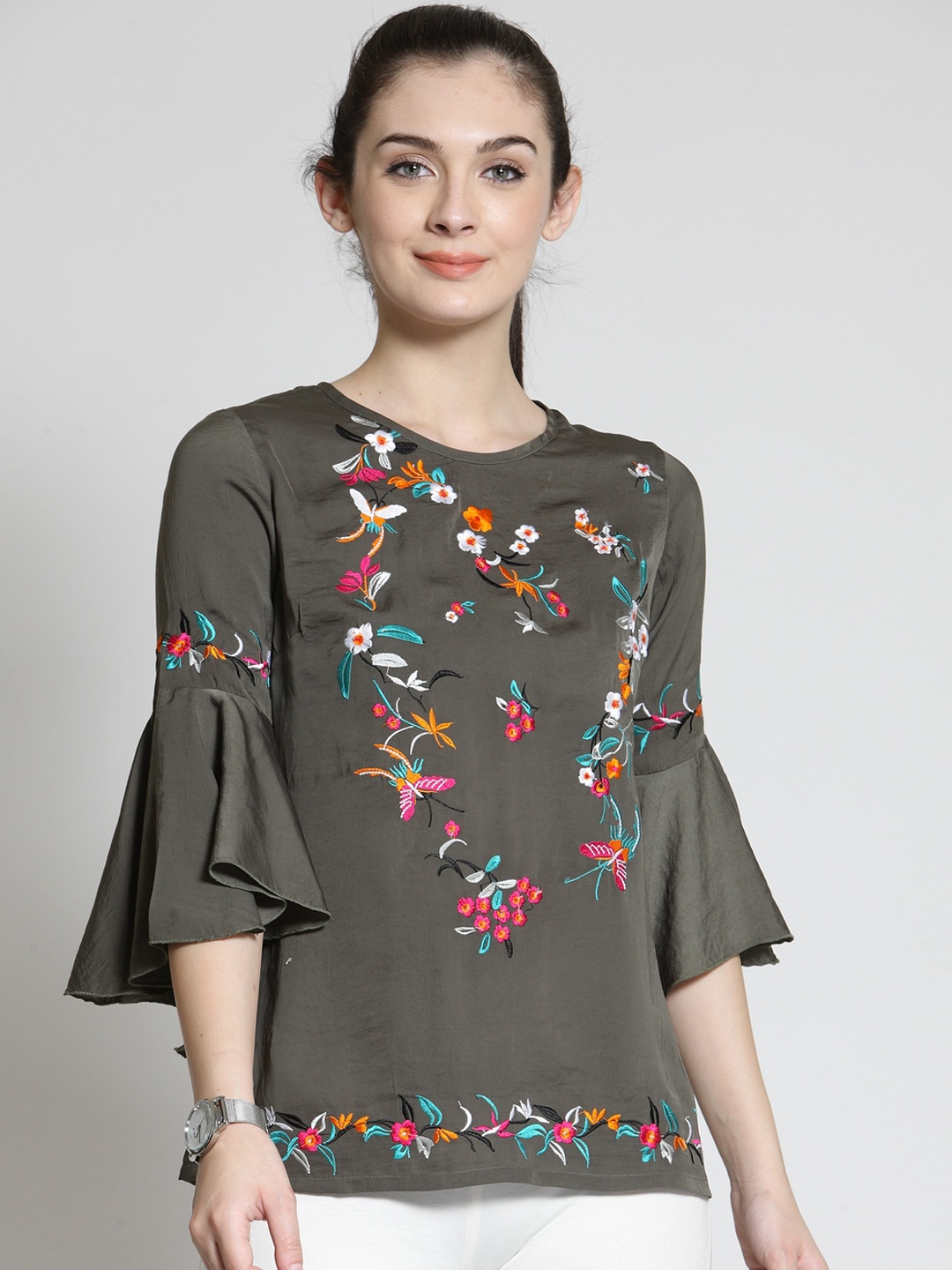 

plusS Women Grey Printed Top