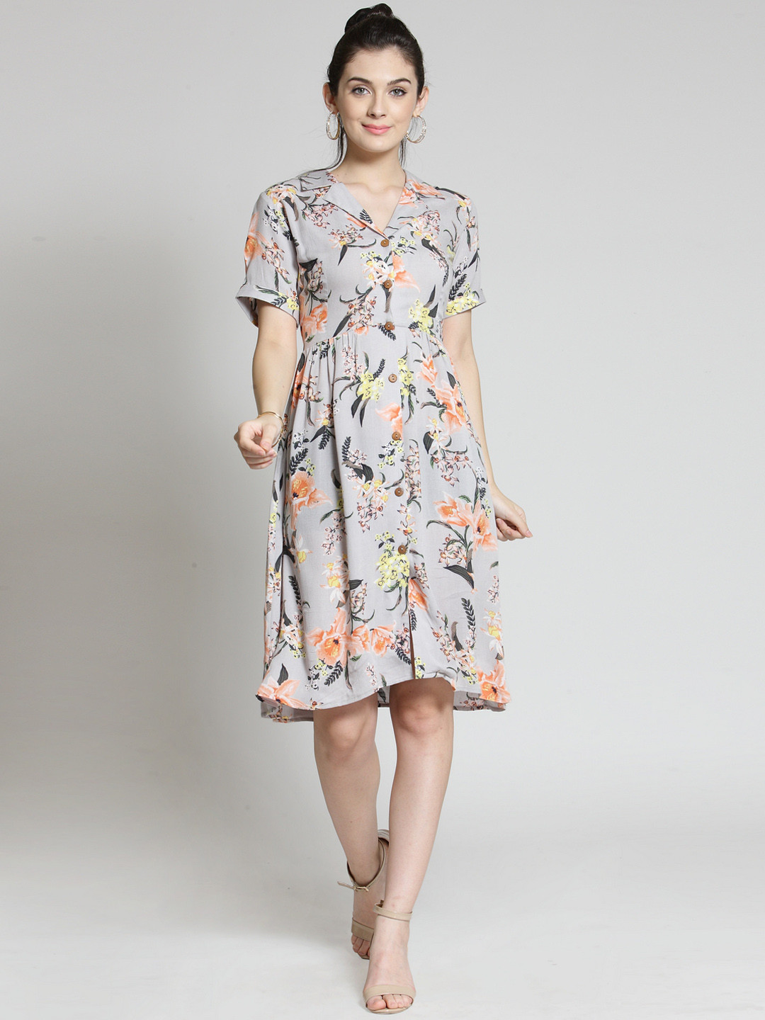 

plusS Women Grey Printed Shirt Dress