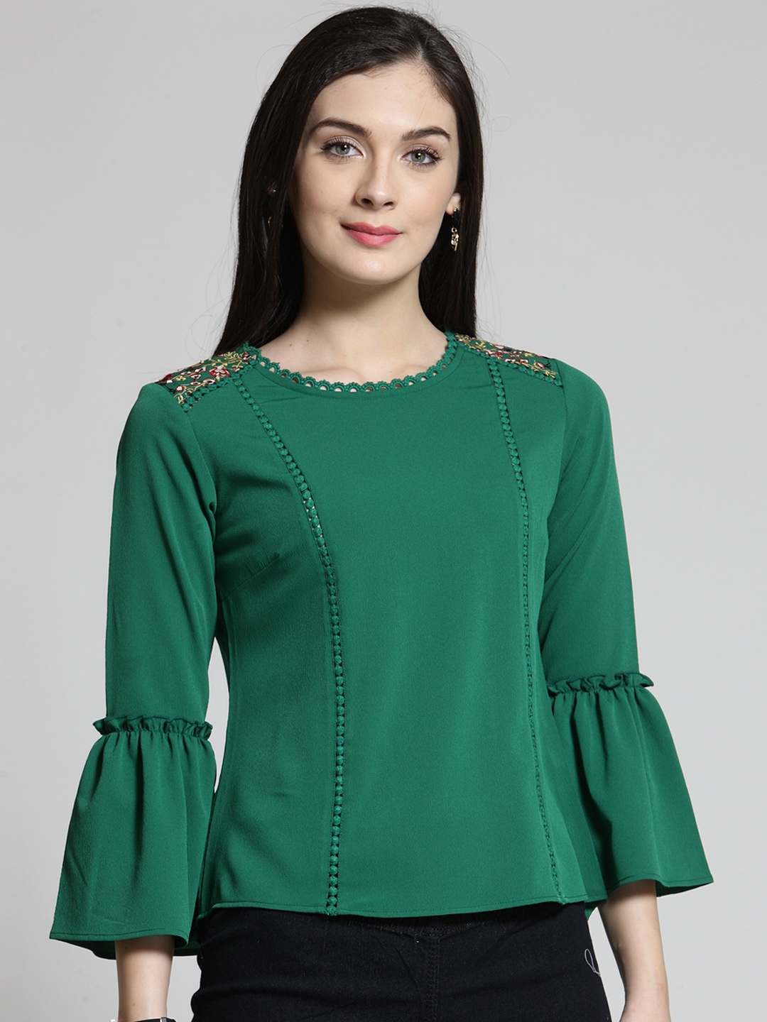 

plusS Women Green Solid Top