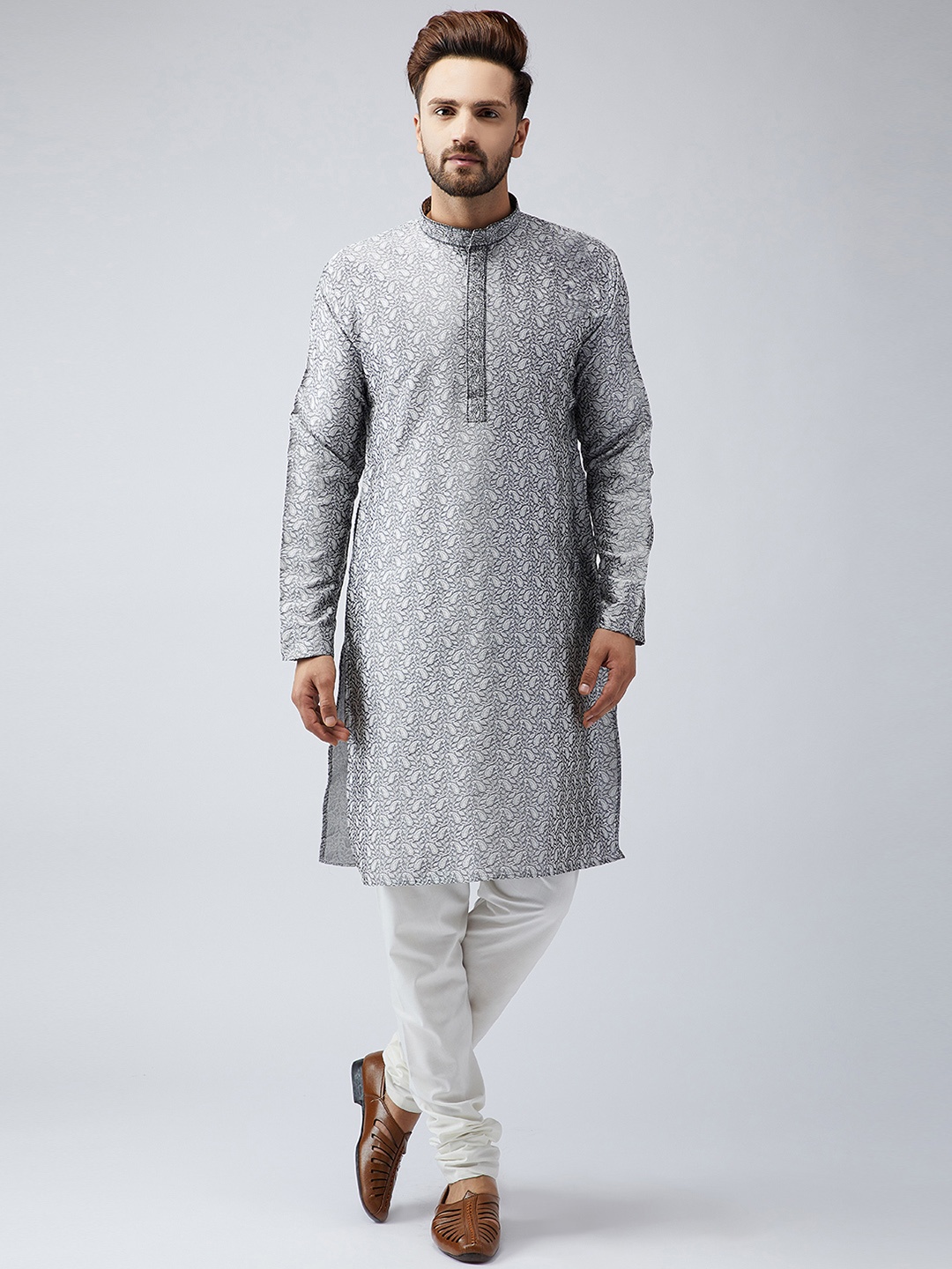 

SOJANYA Men Grey Woven Design Straight Kurta