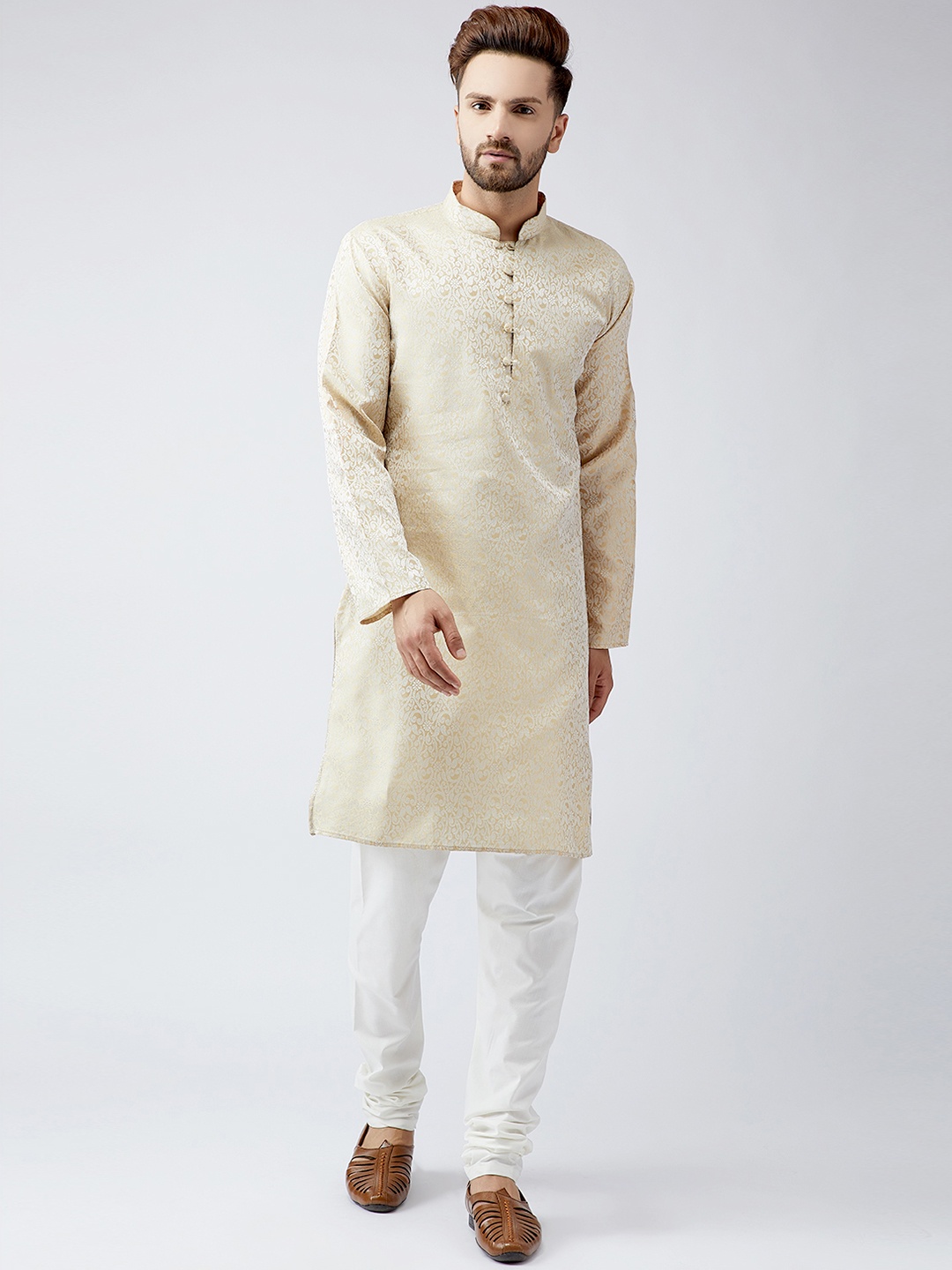 

SOJANYA Men Gold-Toned Woven Design Straight Kurta